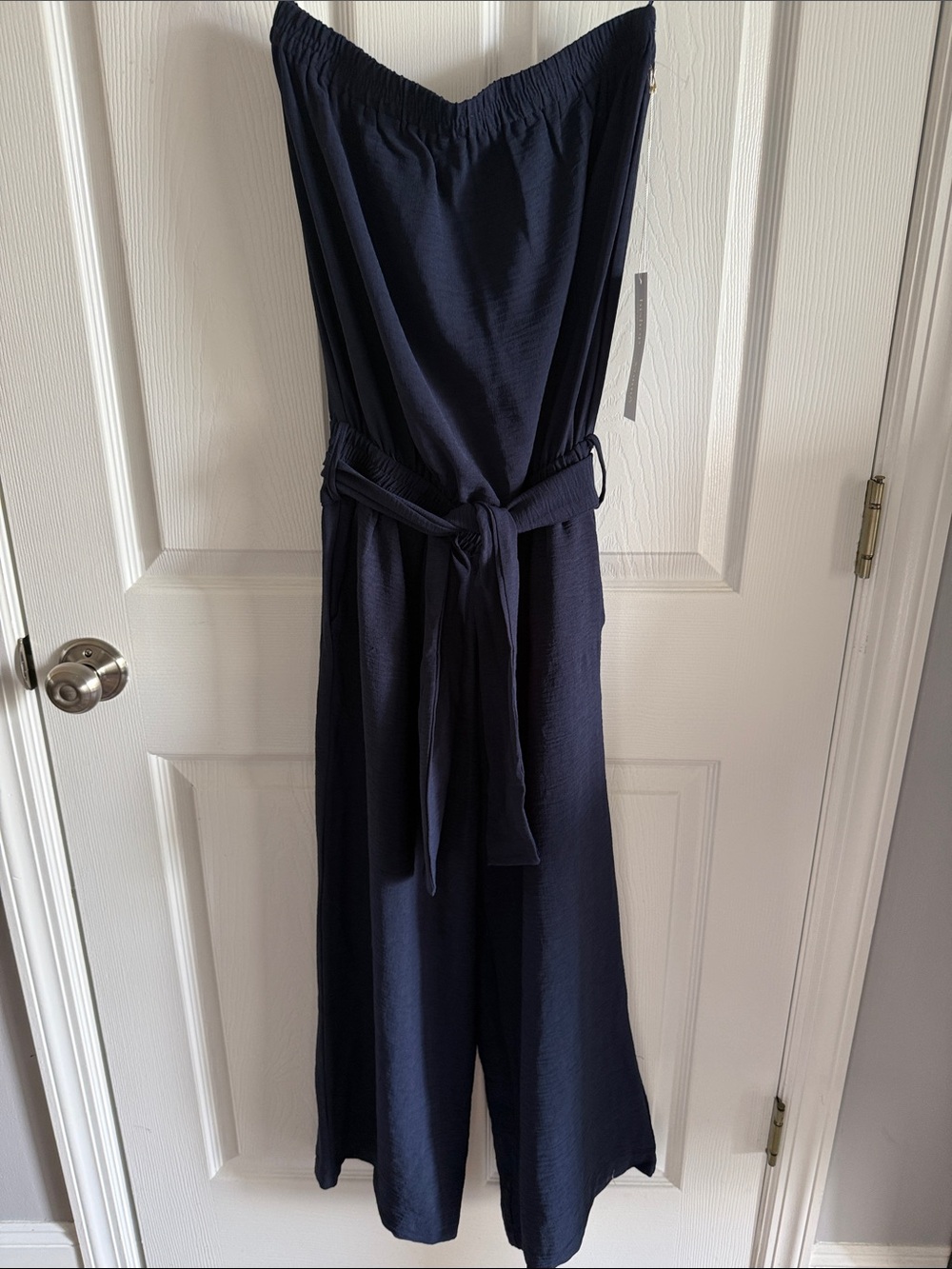 bishop + young Navy Strapless Wide-Leg Jumpsuit with Waist Tie